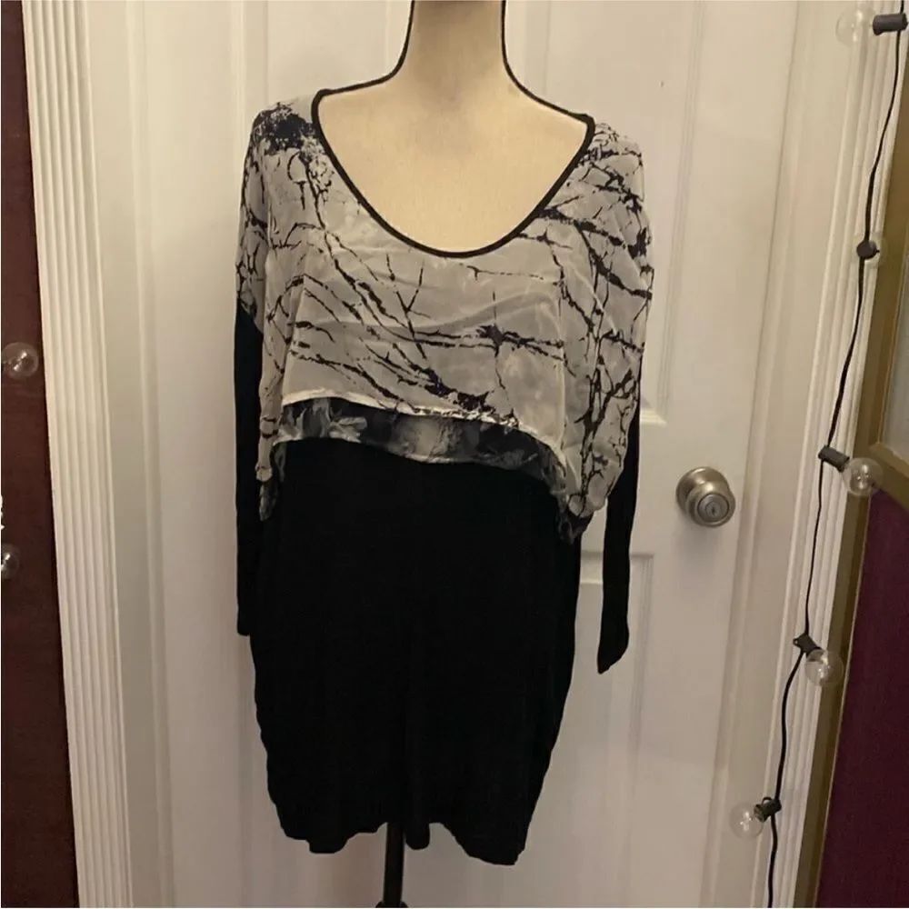 Zimmermann Black and White Abstract long sleeve top, S